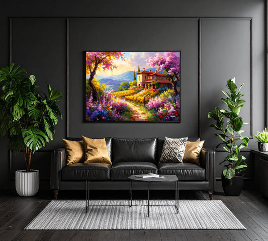 Italian Countryside Vineyard in Bloom