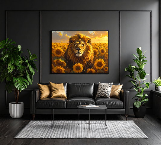 Sunflower Majesty – Renaissance Lion in Golden Bloom 2