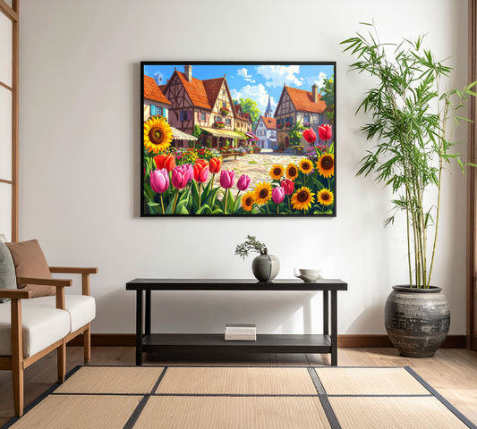 Renaissance Village Market Square with Tulips and Sunflowers