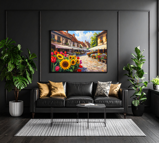 Renaissance Village Market Square with Tulips and Sunflowers 2