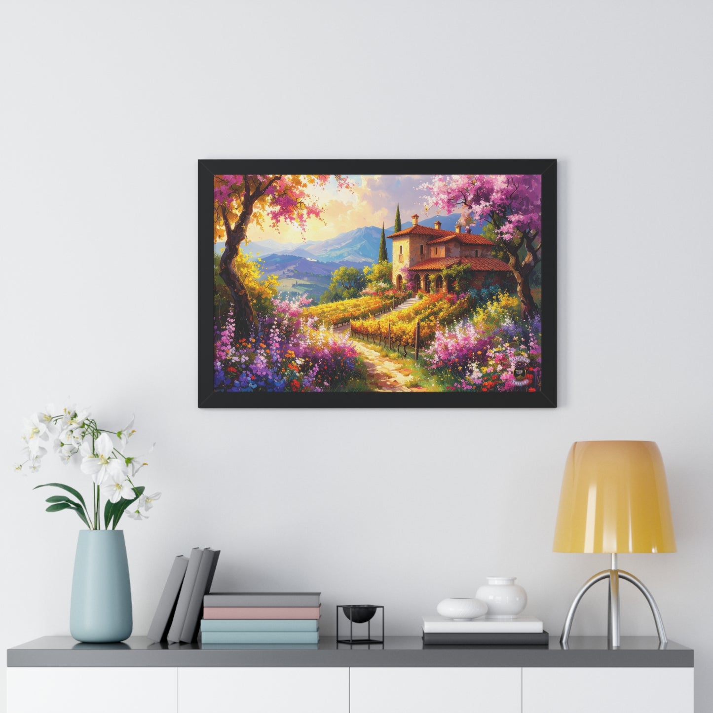 Italian Countryside Vineyard in Bloom