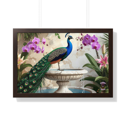 Elegant Peacock on Marble Fountain with Tuscan Renaissance-Inspired Details