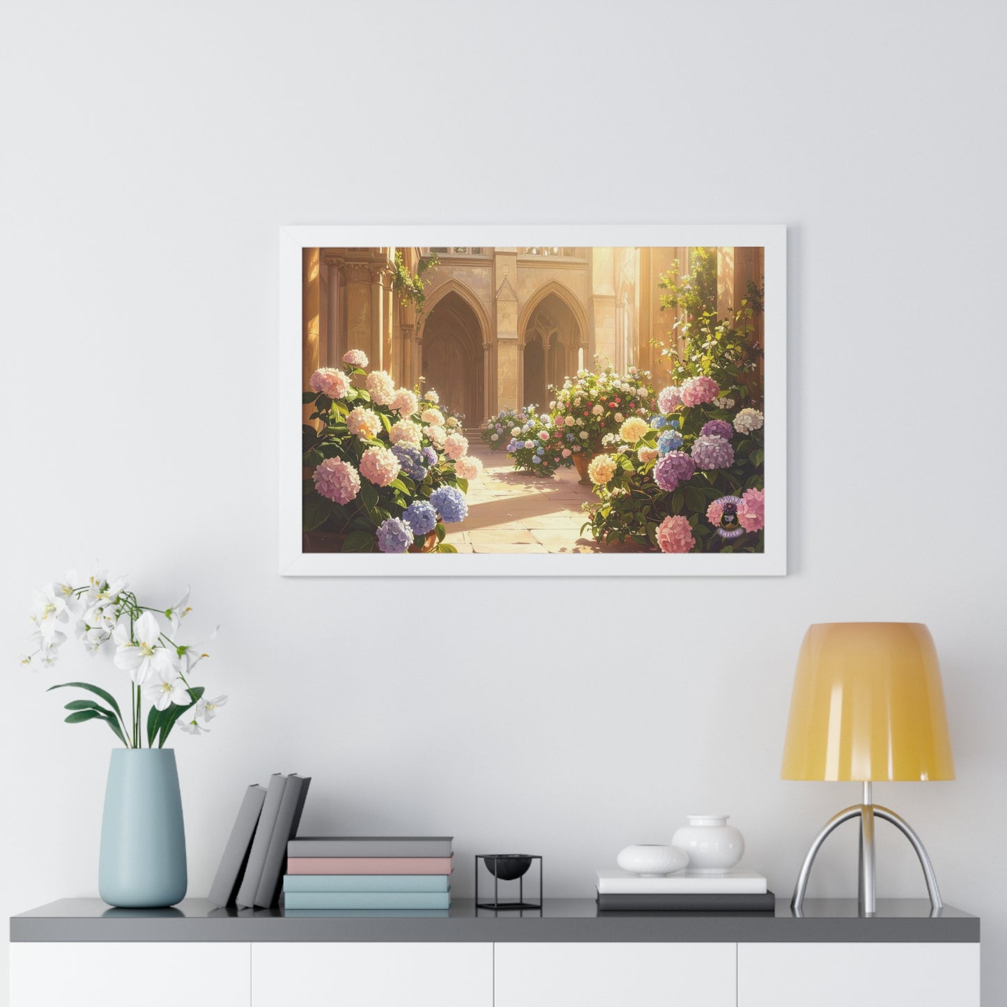 European Cathedral Courtyard Hydrangeas Magnolias Golden Sunlight