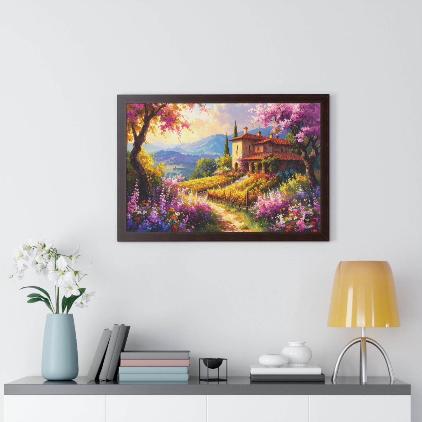 Italian Countryside Vineyard in Bloom