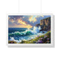 Ocean Wave and Cliffs with Wildflowers