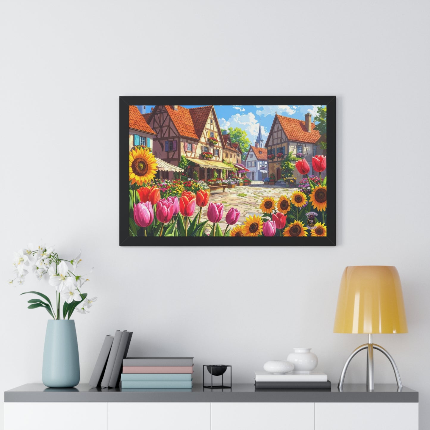 Renaissance Village Market Square with Tulips and Sunflowers