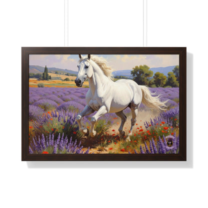 Galloping White Horse in Lavender Field Caravaggio Style