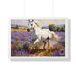 Galloping White Horse in Lavender Field Caravaggio Style